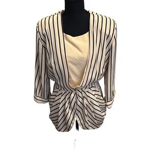Vintage 70’s 80’s Toni Todd Yellow and Black Striped Blouse With Pockets